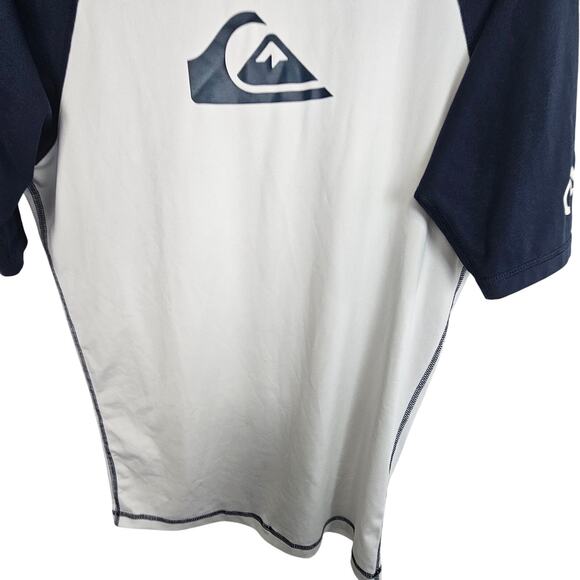 Quiksilver Rash Guard Navy Blue White Short Sleeve Pullover Men XL - Picture 3 of 7